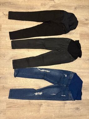 Maternity pants bundle - 2 black denim & 1 blue jeans